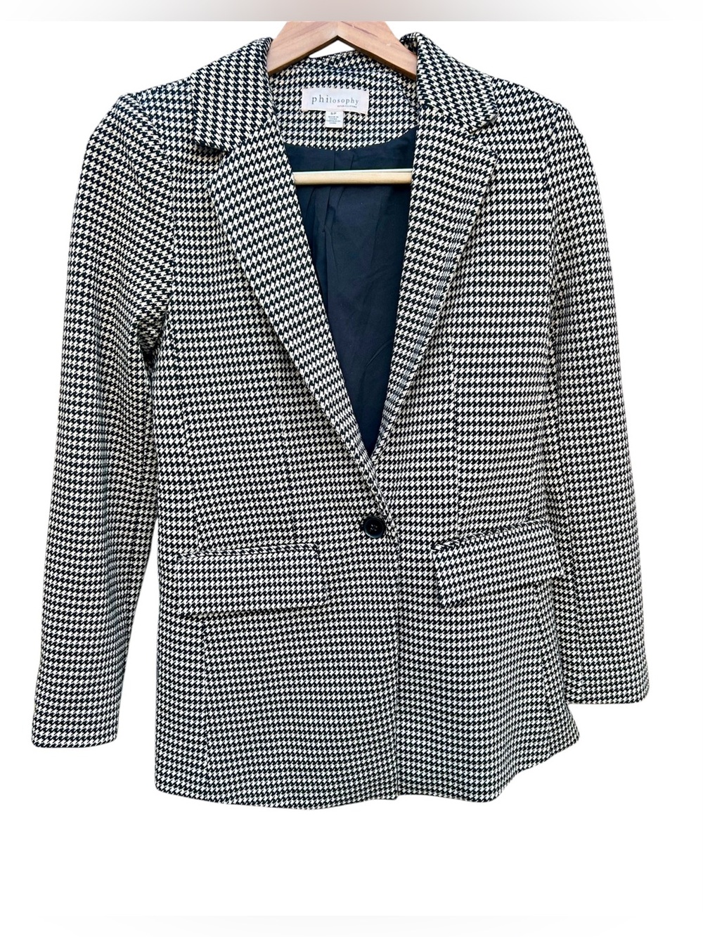 Philosophy Houndstooth Blazer Jacket Academia sz. Small Stretch Beige & Black